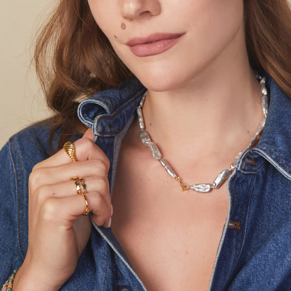 Leighton Pearl Necklace Dove Grey - Gold