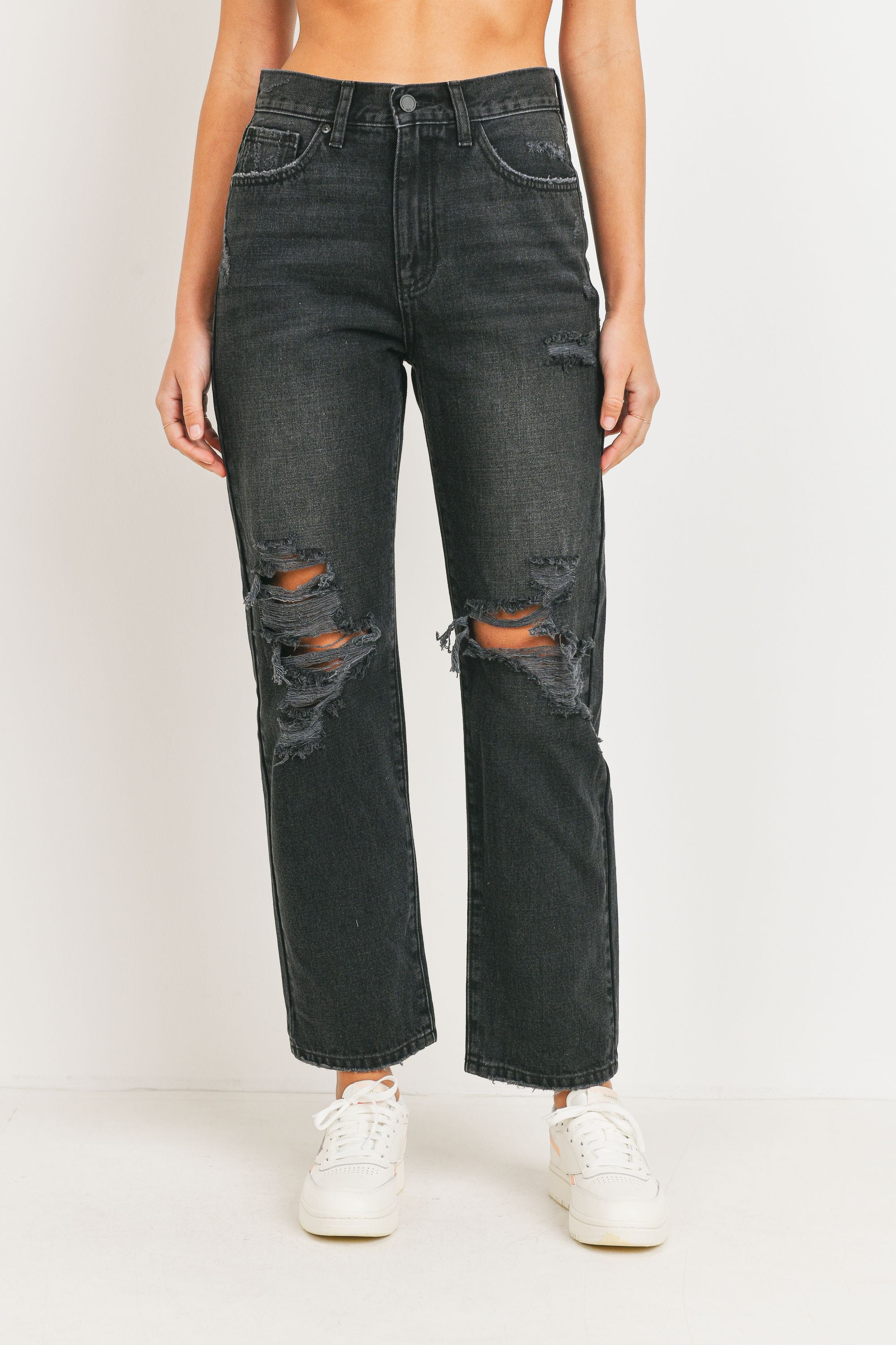 High Rise Distressed Dad Jean - Black – SHOP ABOVO