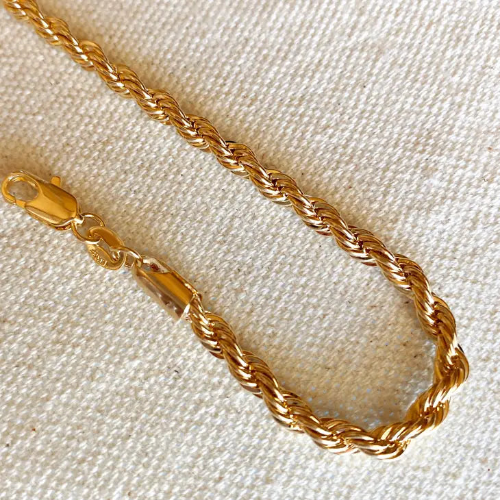 18k Gold Filled 4mm Rope Bracelet