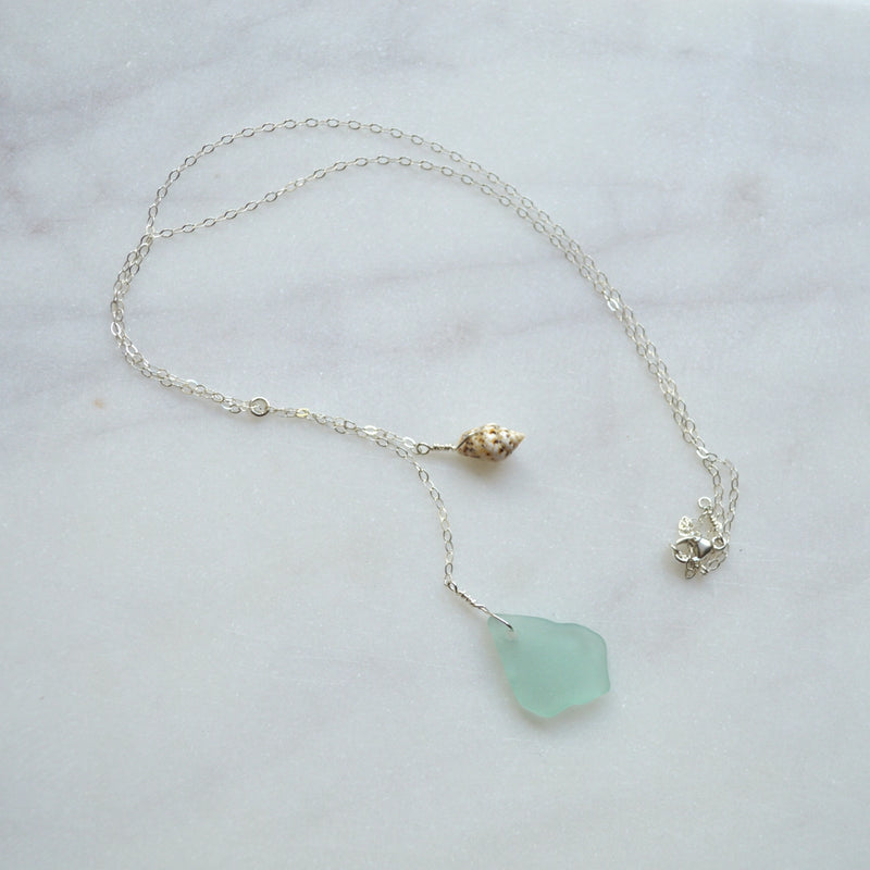 Sea Glass Shell Necklace in Sterling 16 inches