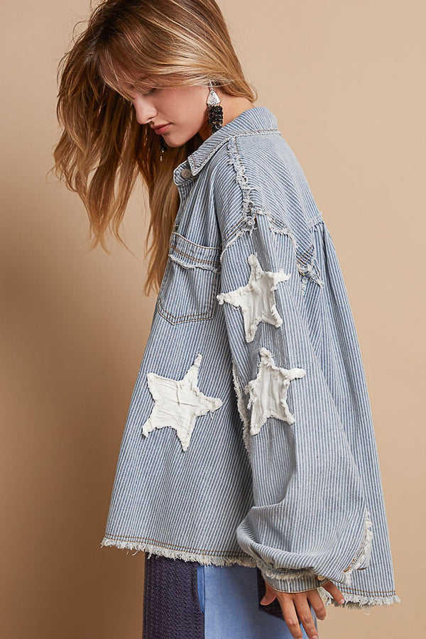 Stars Shacket Denim Stripe