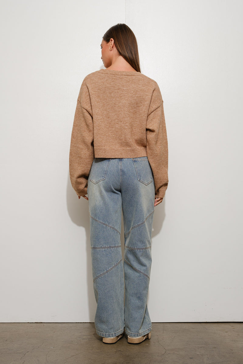 Lucky Horseshoe Sweater- Tan