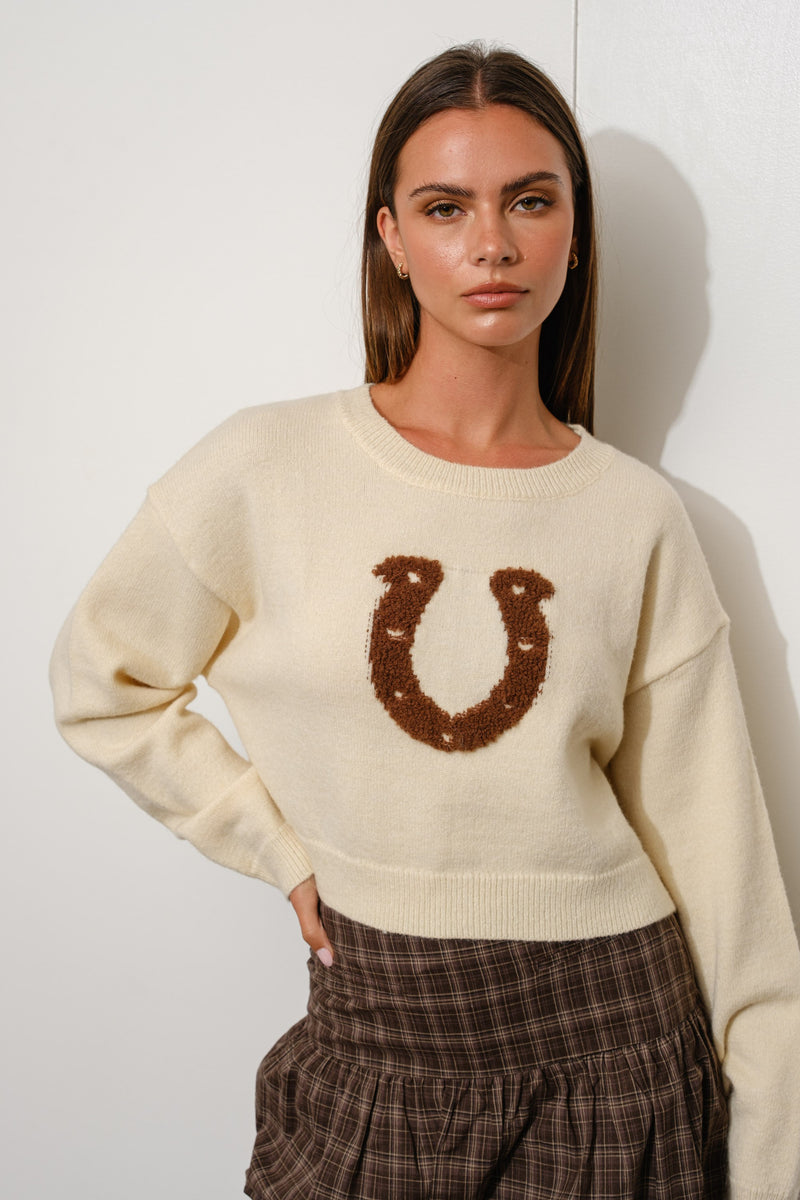 Lucky Horseshoe Sweater- Ivory