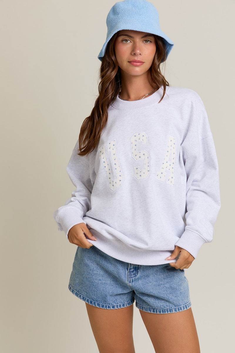 Girly Applique USA Crewneck