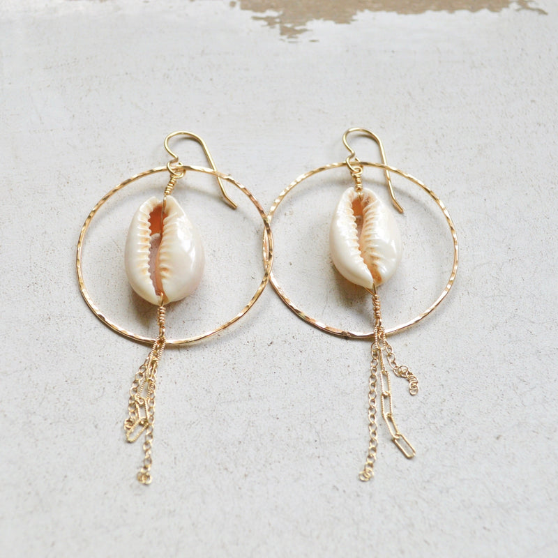 Cowrie Chain Hoops