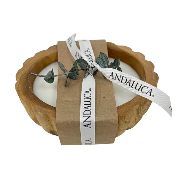 Scallop Teakwood Bowl Candle: Small