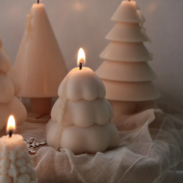 Snowy Cute Christmas Tree Candle Small