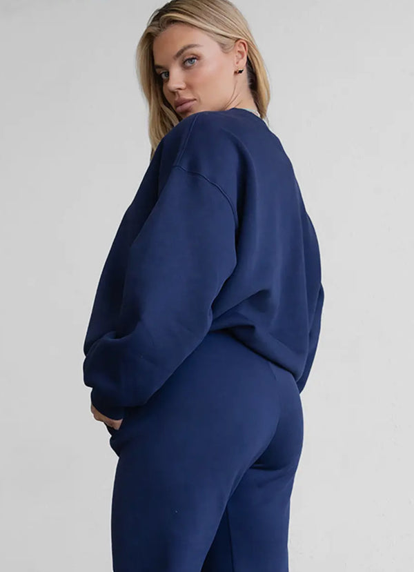 Sleepy But Social Crewneck- Oversized-Royal Blue