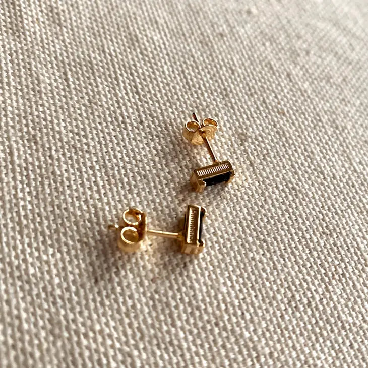 Black Cubic Zirconi Baguette Stud Earrings in Gold Filled