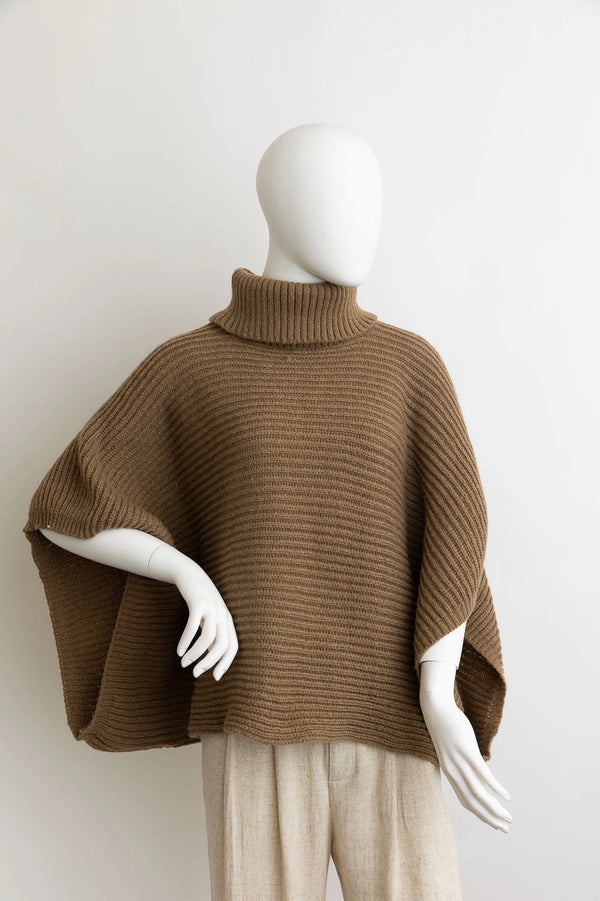 Tara Turtleneck Poncho Mocha- One Size