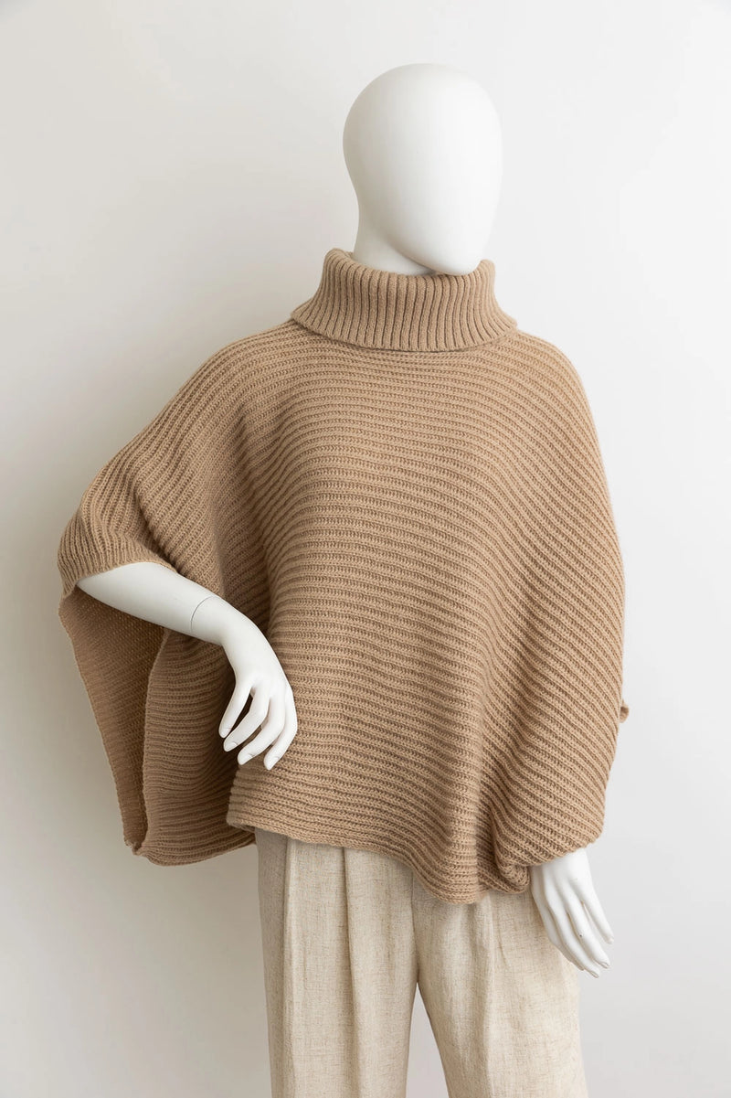 Tara Turtleneck Poncho Tan- One Size