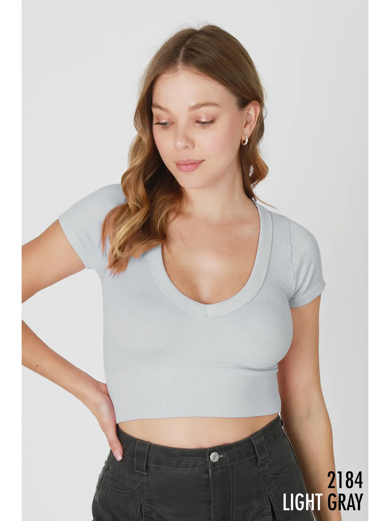 Venessa V Neck Basic Light Gray