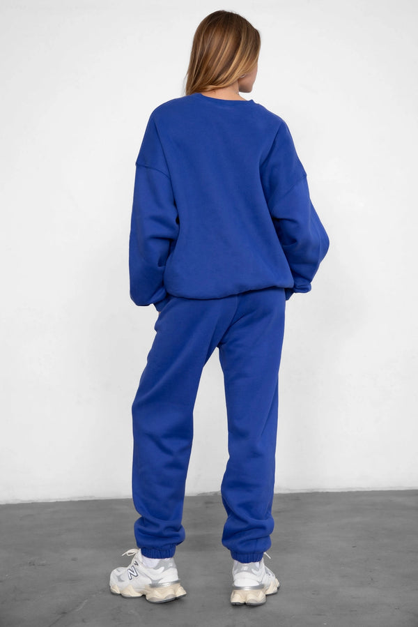 Sleepy But Social Crewneck- Oversized-Royal Blue