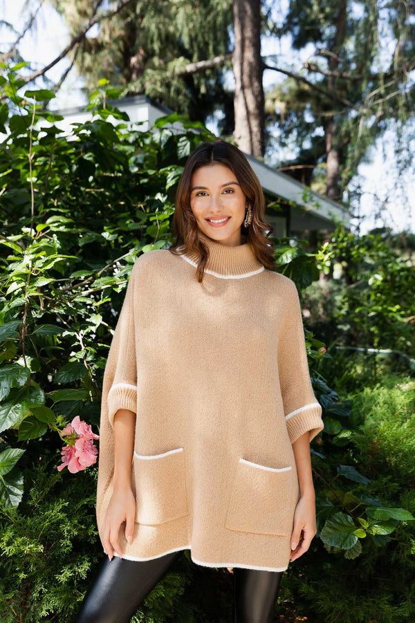 Sleigh Ride Poncho- Tan One Size