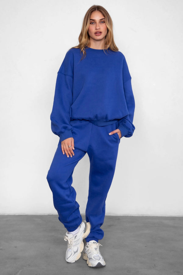 Sleepy But Social Crewneck- Oversized-Royal Blue