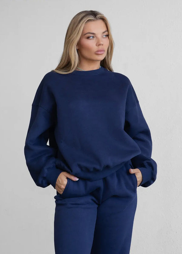 Sleepy But Social Crewneck- Oversized-Royal Blue