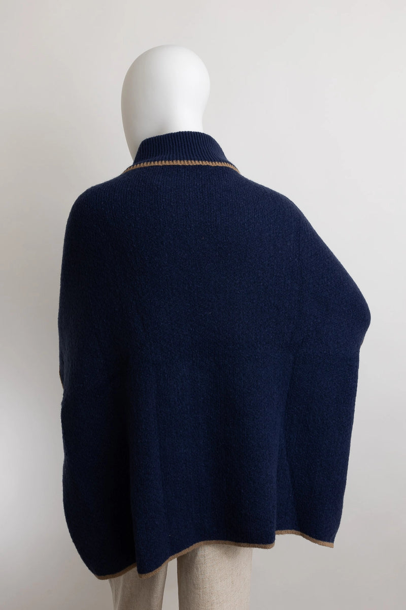 Sleigh Ride Poncho- Navy One Size