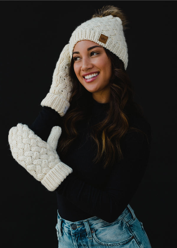 Kylee Cream Knit Mittens