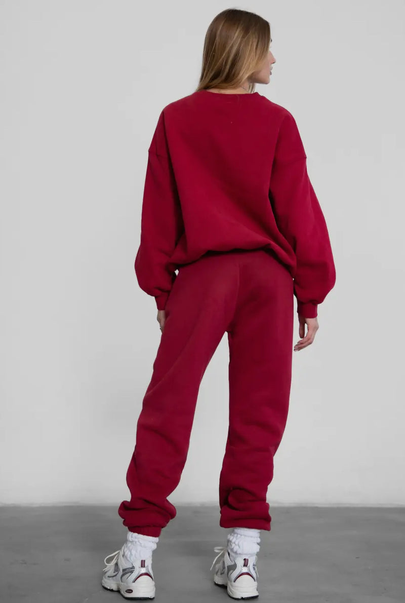 Sleepy But Social Crewneck - Oversized - Burgundy