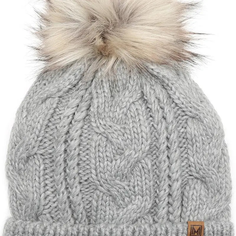 Faux Fur Pom Knit Bean