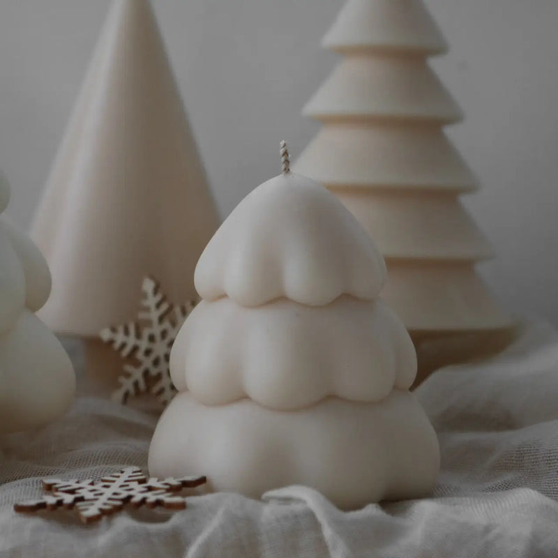 Snowy Cute Christmas Tree Candle Small