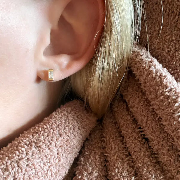Cubic Zirconia Baguette Stud Earrings in Gold Filled