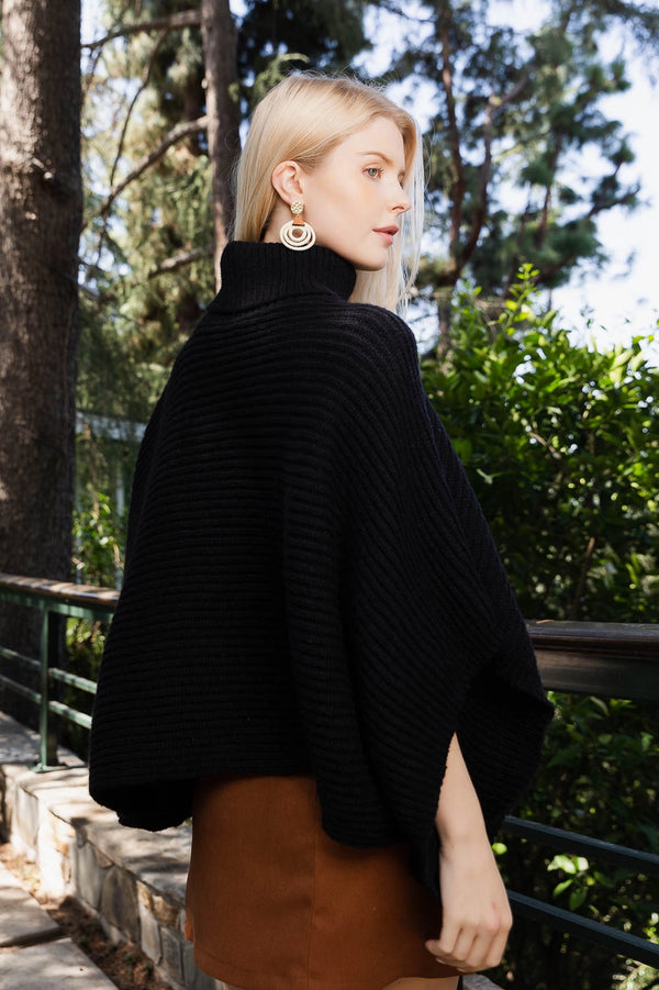 Tara Turtleneck Poncho Black- One Size