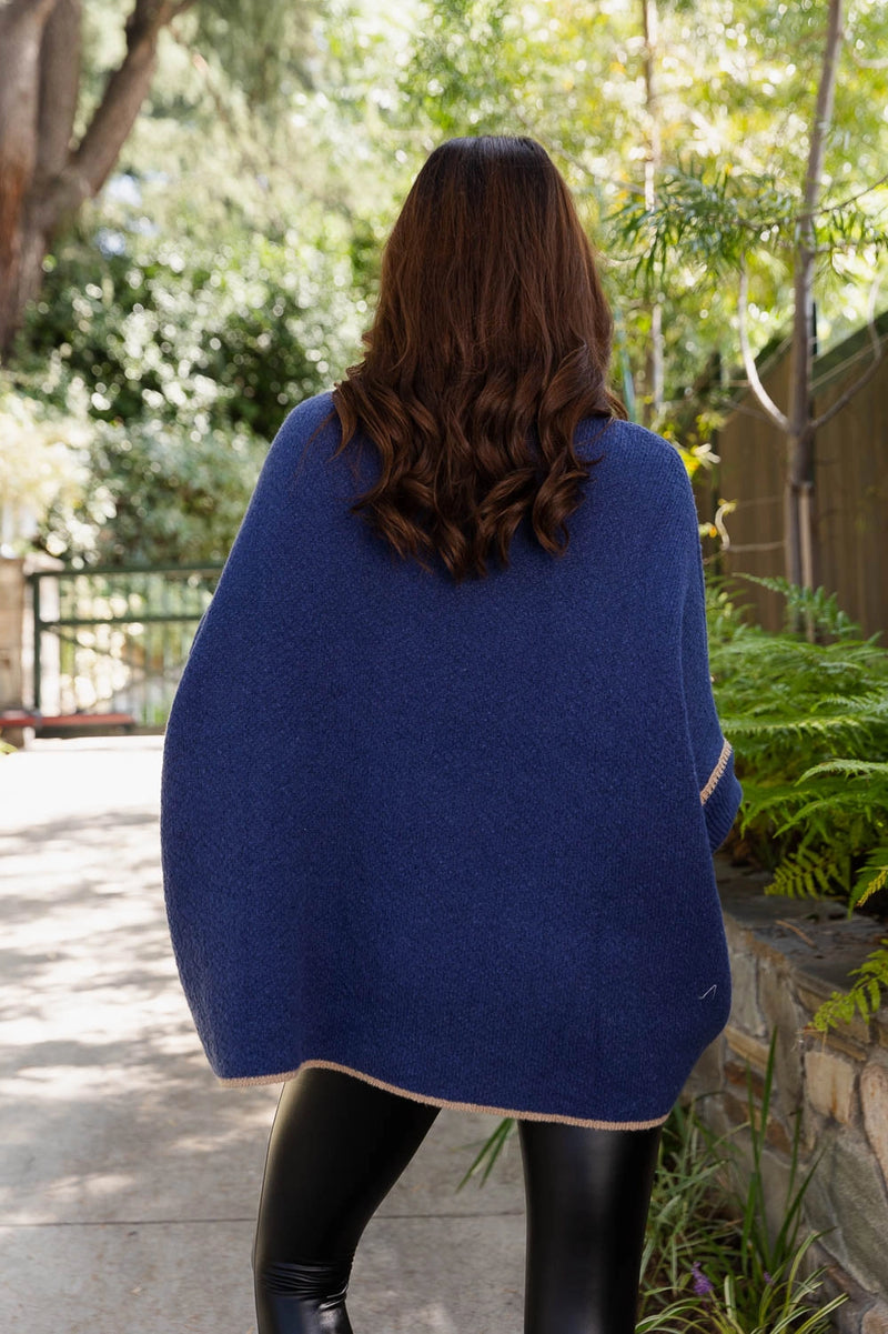 Sleigh Ride Poncho- Navy One Size