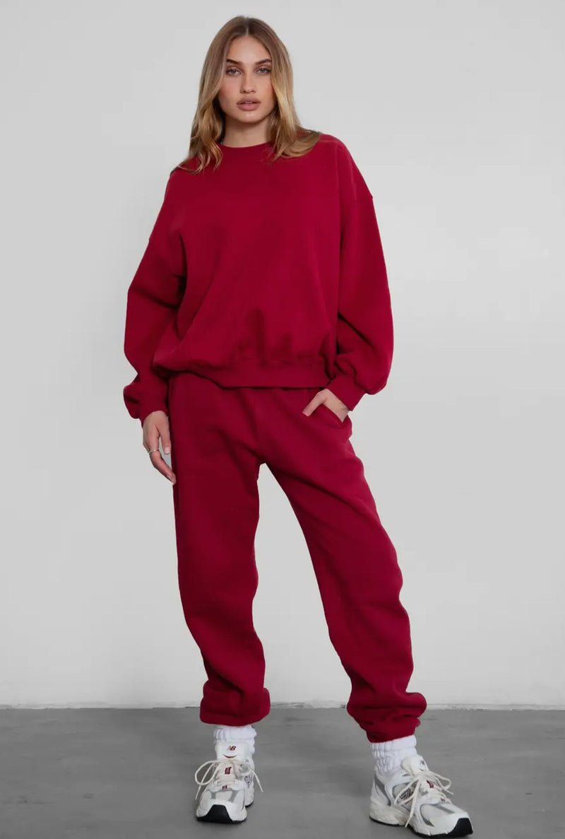 Sleepy But Social Crewneck - Oversized - Burgundy