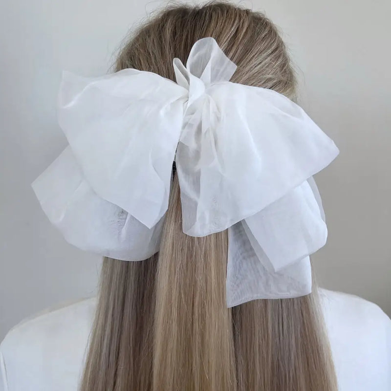 Organza Hair Bow Barrette - Ivory