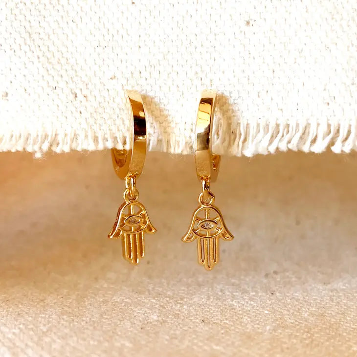 Hoop Earrings with Hamsa Amulet Charm