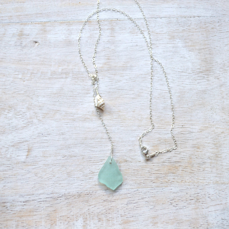 Sea Glass Shell Necklace in Sterling 16 inches