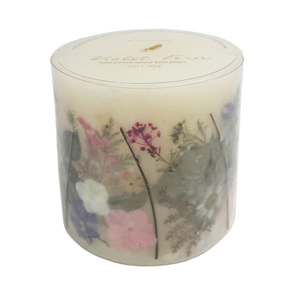 Violet Fern Pressed Flower Pillar Candle