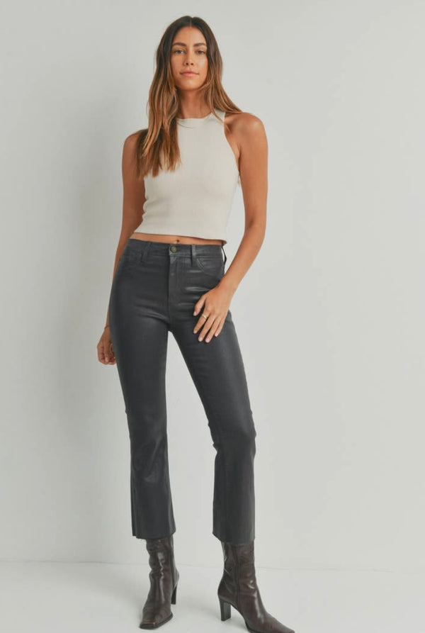 BP393J-C Coated Dark Brown Cropped Kick Flare