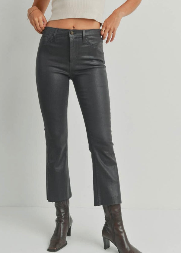BP393J-C Coated Dark Brown Cropped Kick Flare