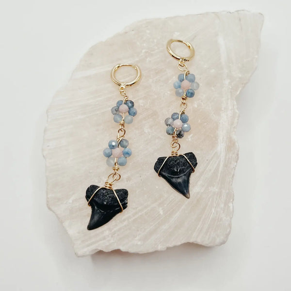 Gemstone Flower and Shark Tooth Earrings