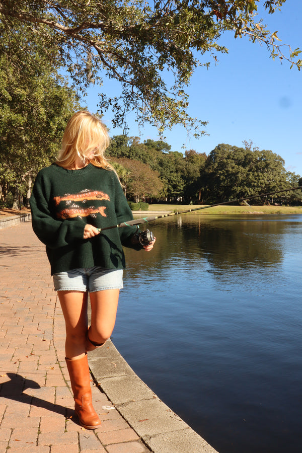 Fishin' In The Dark Sweater Green