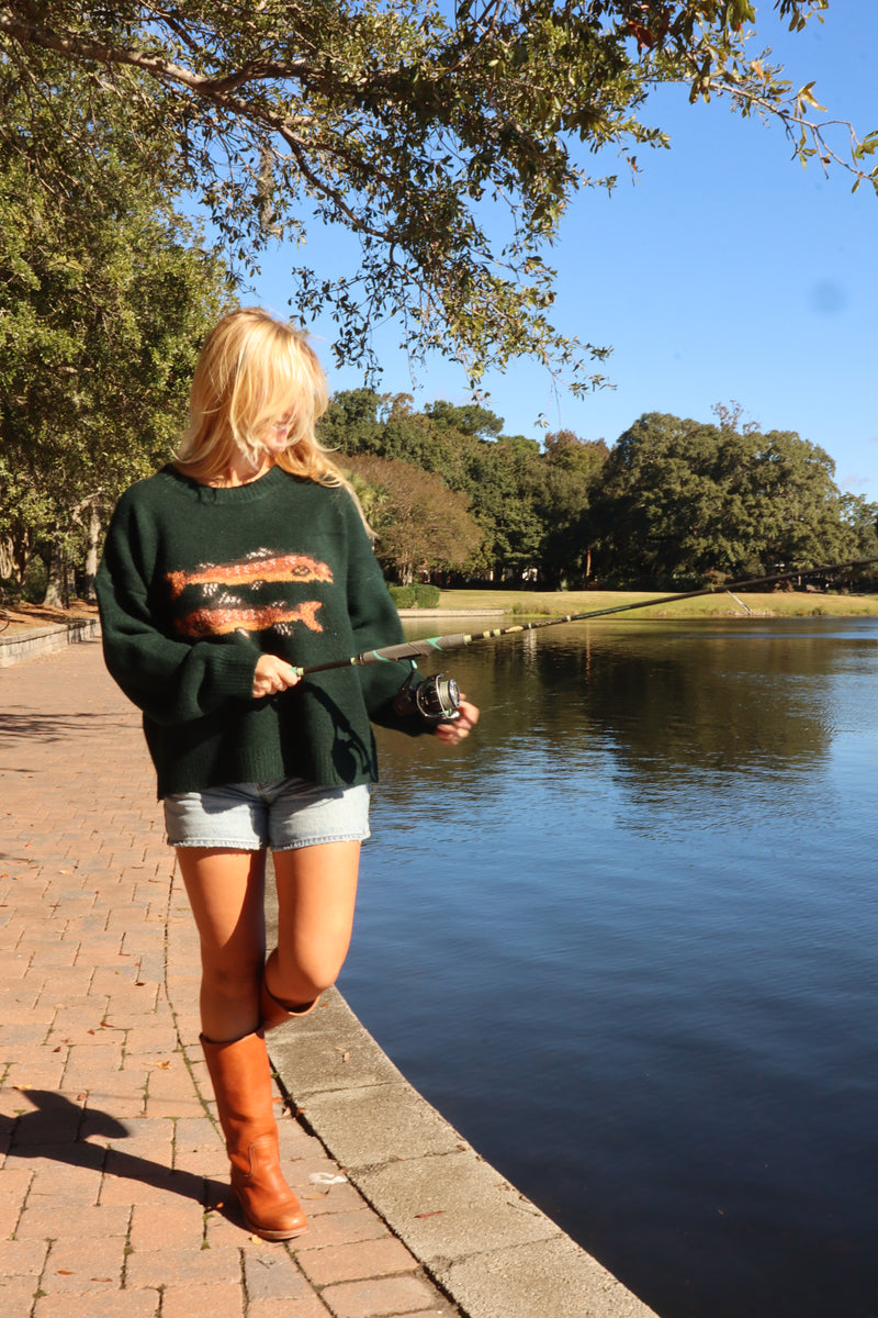 Fishin' In The Dark Sweater Green