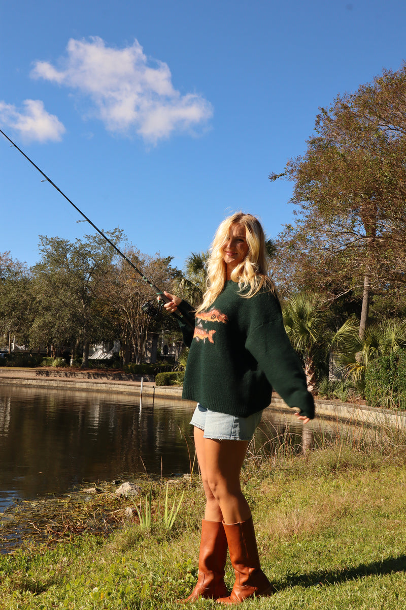 Fishin' In The Dark Sweater Green
