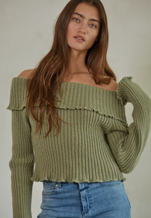Over the Shoulder Olive Sweater