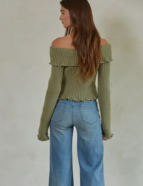 Over the Shoulder Olive Sweater