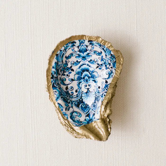 Oyster Jewelry Dish - Indigo Floral