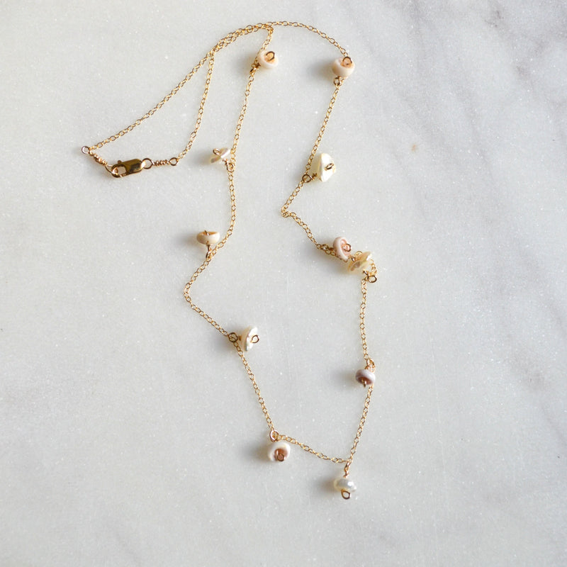 Keshi Pearl & Puka Shell Necklace 15 inches