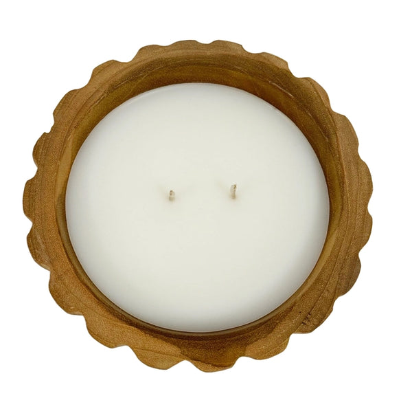 Scallop Teakwood Bowl Candle: Tall