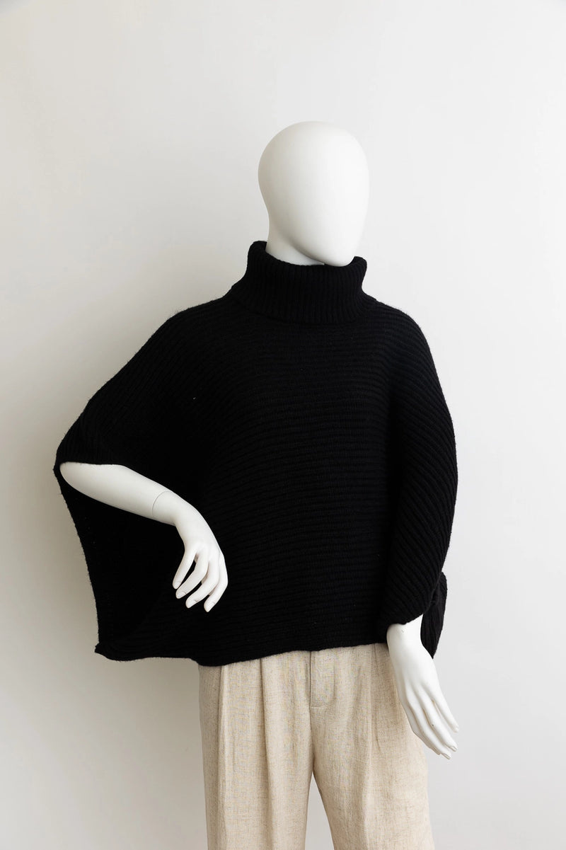 Tara Turtleneck Poncho Black- One Size