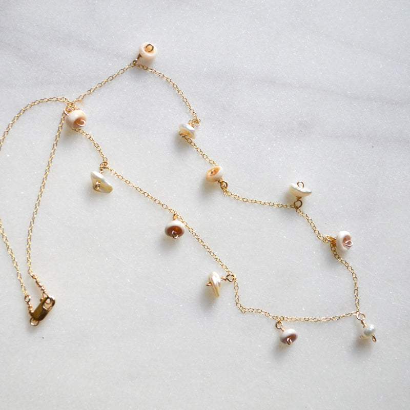 Keshi Pearl & Puka Shell Necklace 15 inches