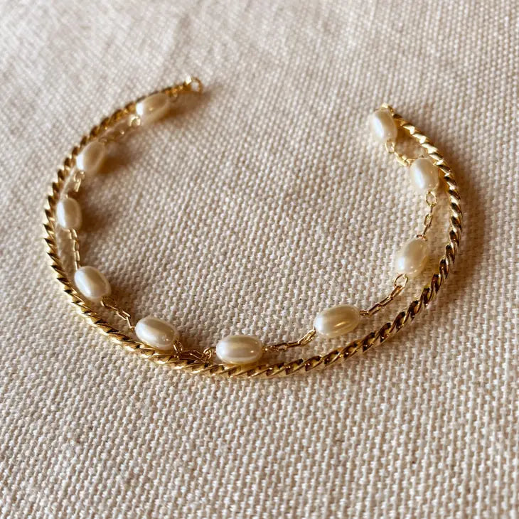 Gold and Pearl Cuff Bracelet