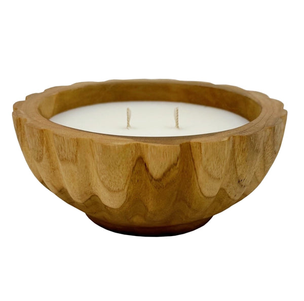Scallop Teakwood Bowl Candle: Small