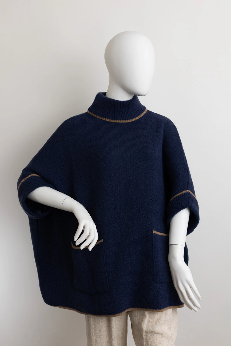 Sleigh Ride Poncho- Navy One Size