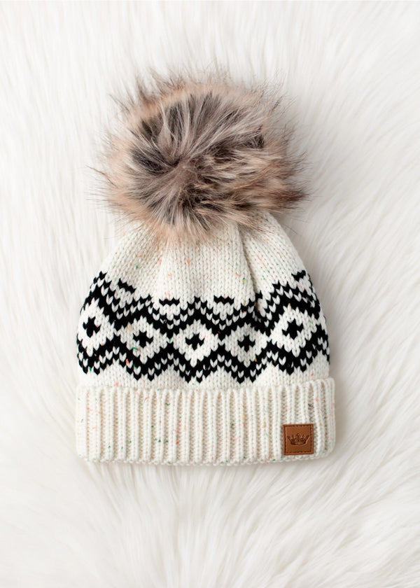 Marleigh Patterned Puff Hat Cream